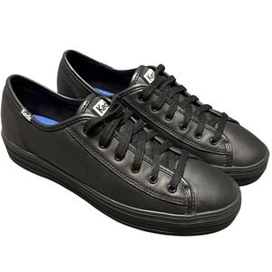 Keds Women's Triple Kick Black Platform Leather Lace Up Sneakers Size 8.5